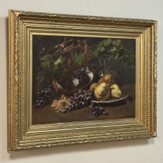 19th Century Framed Oil on Canvas by A. Wauquier in the Original Gilded Frame ~ 'Still Life with Grapes'