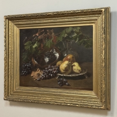 19th Century Framed Oil on Canvas by A. Wauquier in the Original Gilded Frame ~ 'Still Life with Grapes'