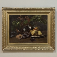 19th Century Framed Oil on Canvas by A. Wauquier in the Original Gilded Frame ~ 'Still Life with Grapes'