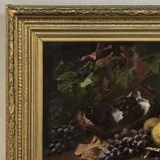 19th Century Framed Oil on Canvas by A. Wauquier in the Original Gilded Frame ~ 'Still Life with Grapes'