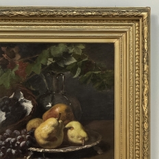 19th Century Framed Oil on Canvas by A. Wauquier in the Original Gilded Frame ~ 'Still Life with Grapes'