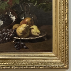 19th Century Framed Oil on Canvas by A. Wauquier in the Original Gilded Frame ~ 'Still Life with Grapes'