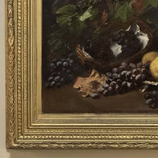 19th Century Framed Oil on Canvas by A. Wauquier in the Original Gilded Frame ~ 'Still Life with Grapes'