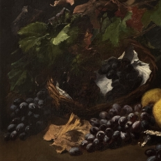 19th Century Framed Oil on Canvas by A. Wauquier in the Original Gilded Frame ~ 'Still Life with Grapes'