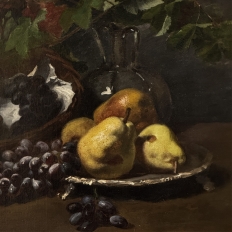 19th Century Framed Oil on Canvas by A. Wauquier in the Original Gilded Frame ~ 'Still Life with Grapes'