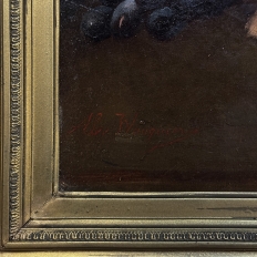 19th Century Framed Oil on Canvas by A. Wauquier in the Original Gilded Frame ~ 'Still Life with Grapes'