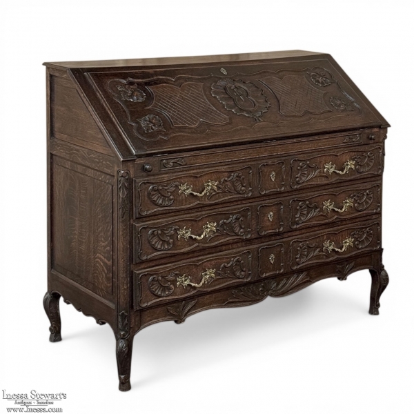 19th Century French R&eacute;gence Style Carved Oak Secretary Desk