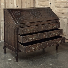 19th Century French Régence Style Carved Oak Secretary Desk