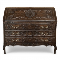 19th Century French Régence Style Carved Oak Secretary Desk