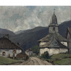 Framed Oil on Canvas by Belgian Landscape Painter Joseph Lemaire (1891–1972) 'Ardennes Village'