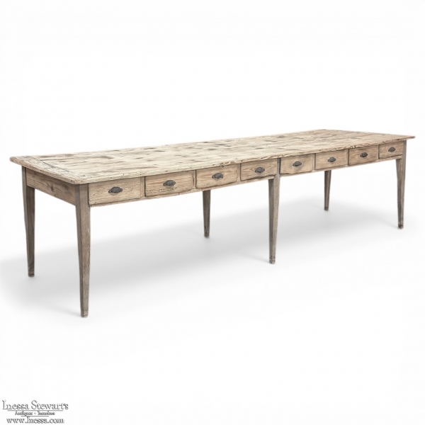 19th Century Stripped Pine Conference Or Dining Table With 16 Drawers