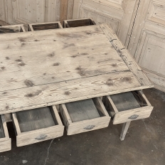 19th Century Stripped Pine Conference Or Dining Table With 16 Drawers