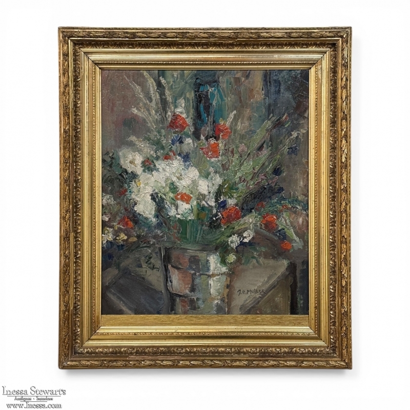 Antique Framed Oil Painting on Canvas by L. E. Muller