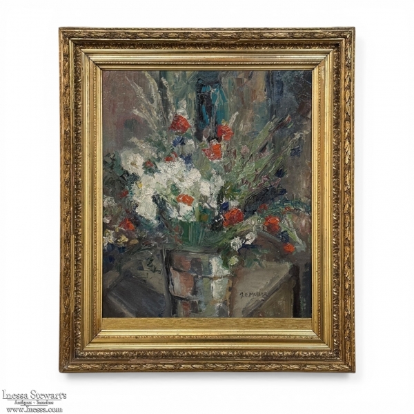 Antique Framed Oil Painting on Canvas by J. E. Muller