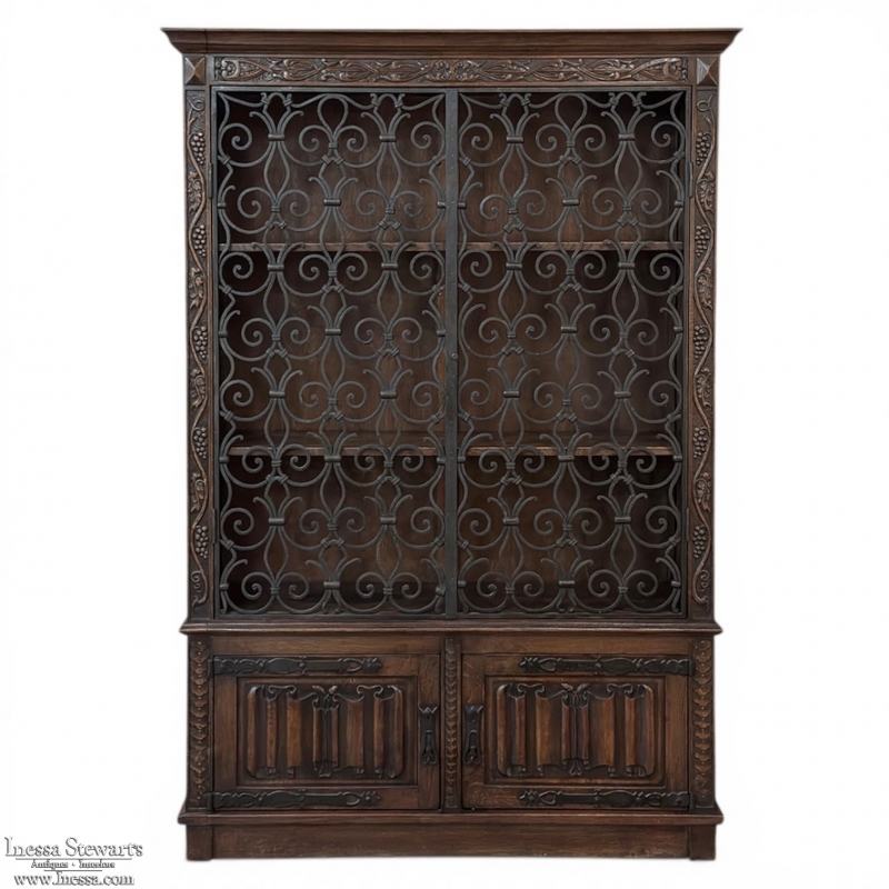 Antique French Gothic & Wrought Iron Bookcase ~ Bibliotheque from Toulouse