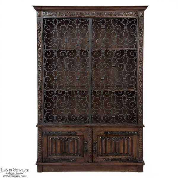 Antique French Gothic & Wrought Iron Bookcase ~ Bibliotheque from Toulouse