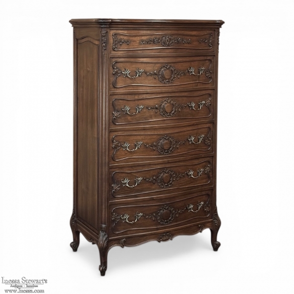 Louis XV Style French Solid Walnut Chiffoniere