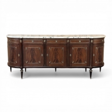Grand Louis XVI Style Flame Mahogany Buffet with Marble Top