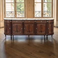 Grand Louis XVI Style Flame Mahogany Buffet with Marble Top