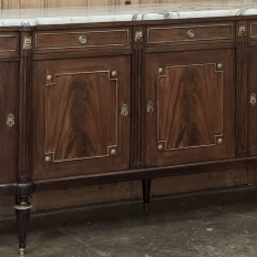 Grand Louis XVI Style Flame Mahogany Buffet with Marble Top