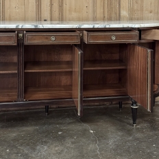 Grand Louis XVI Style Flame Mahogany Buffet with Marble Top