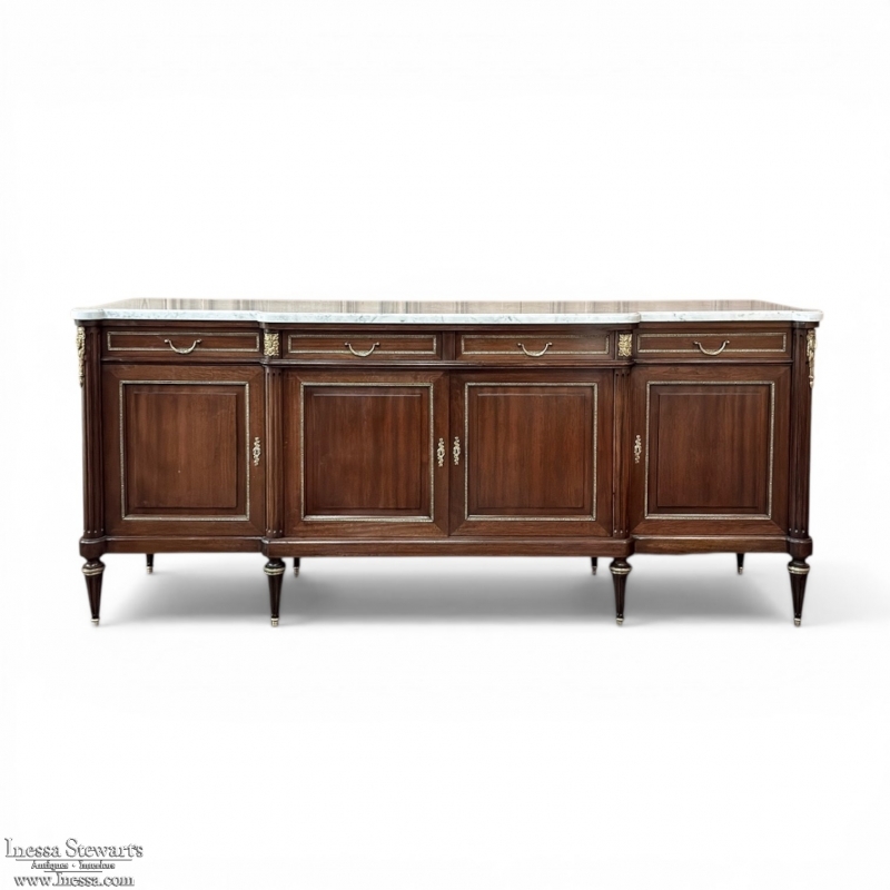 Louis XVI Style Mahogany Buffet with White Marble Top