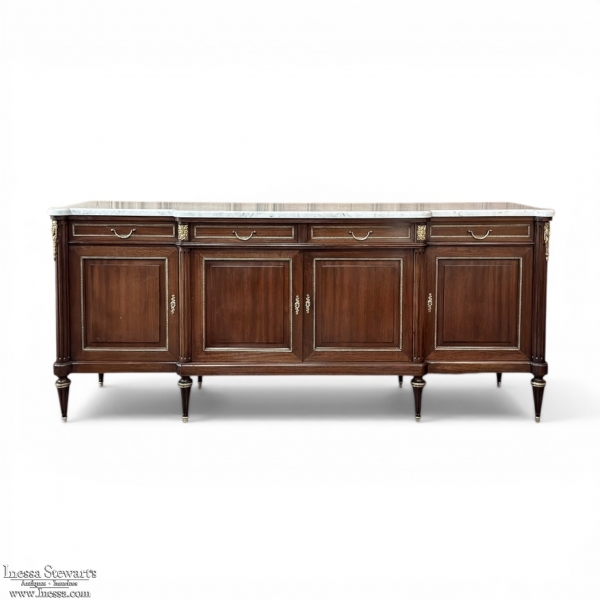 Louis XVI Style Mahogany Buffet with White Marble Top
