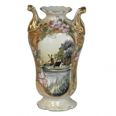 Vintage Nippon Hand-Painted Vase with Cherry Blossoms