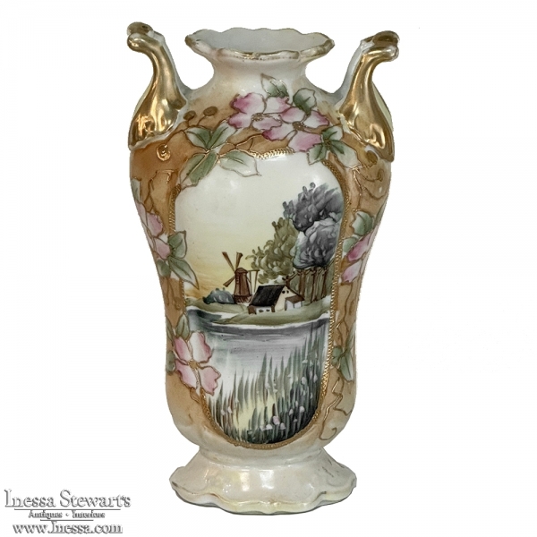 Vintage Nippon Hand-Painted Vase with Cherry Blossoms