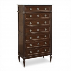 19th Century Louis XVI Mahogany Carrara Marble Top Semainier ~ Tall Chest of Drawers