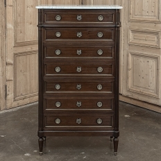 19th Century Louis XVI Mahogany Carrara Marble Top Semainier ~ Tall Chest of Drawers