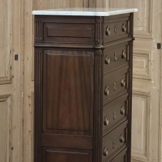 19th Century Louis XVI Mahogany Carrara Marble Top Semainier ~ Tall Chest of Drawers