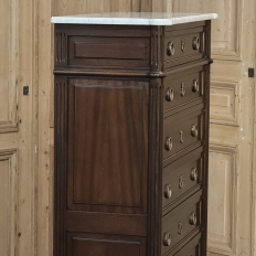 19th Century Louis XVI Mahogany Carrara Marble Top Semainier ~ Tall Chest of Drawers