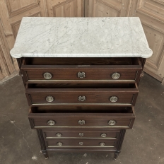 19th Century Louis XVI Mahogany Carrara Marble Top Semainier ~ Tall Chest of Drawers
