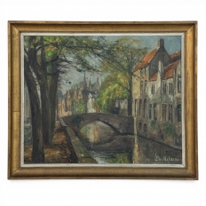 Framed Oil On Canvas By L&eacute;on Mechelaere (1880-1964) 'Pont de l&rsquo;Hydromel'