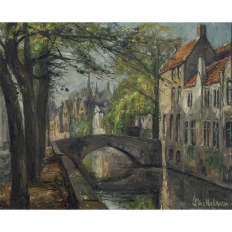 Framed Oil On Canvas By Léon Mechelaere (1880-1964) 'Pont de l’Hydromel'