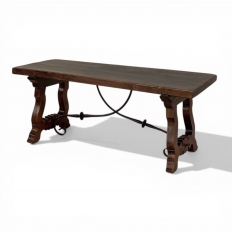 Spanish Walnut Coffee Table with Hand-Forged Iron Stretcher