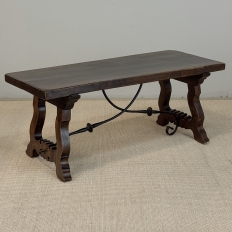 Spanish Walnut Coffee Table with Hand-Forged Iron Stretcher