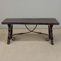 Spanish Walnut Coffee Table with Hand-Forged Iron Stretcher