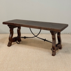 Spanish Walnut Coffee Table with Hand-Forged Iron Stretcher
