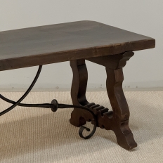 Spanish Walnut Coffee Table with Hand-Forged Iron Stretcher