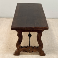 Spanish Walnut Coffee Table with Hand-Forged Iron Stretcher