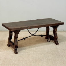 Spanish Walnut Coffee Table with Hand-Forged Iron Stretcher