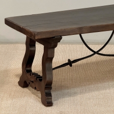 Spanish Walnut Coffee Table with Hand-Forged Iron Stretcher