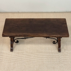 Spanish Walnut Coffee Table with Hand-Forged Iron Stretcher