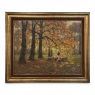 Framed Oil Painting on Canvas by Alphonse van Beurden Jr. (1878–1962) 'Shepherd and Flock in Autumn Forest'
