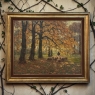 Framed Oil Painting on Canvas by Alphonse van Beurden Jr. (1878–1962) 'Shepherd and Flock in Autumn Forest'