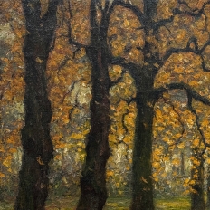 Framed Oil Painting on Canvas by Alphonse van Beurden Jr. (1878–1962) 'Shepherd and Flock in Autumn Forest'