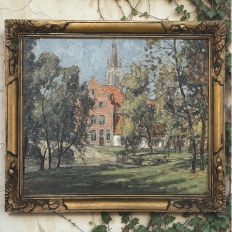 Antique Framed Oil Painting on Canvas signed DeMeer ~ 'View of Bruges'