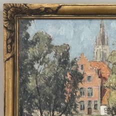 Antique Framed Oil Painting on Canvas signed DeMeer ~ 'View of Bruges'